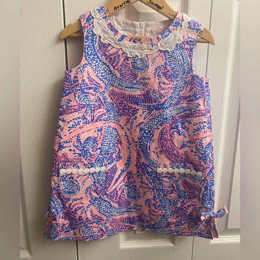 Lilly Pulitzer | Lilly Little Kids Shift Dress | pink and blue Alligator Print